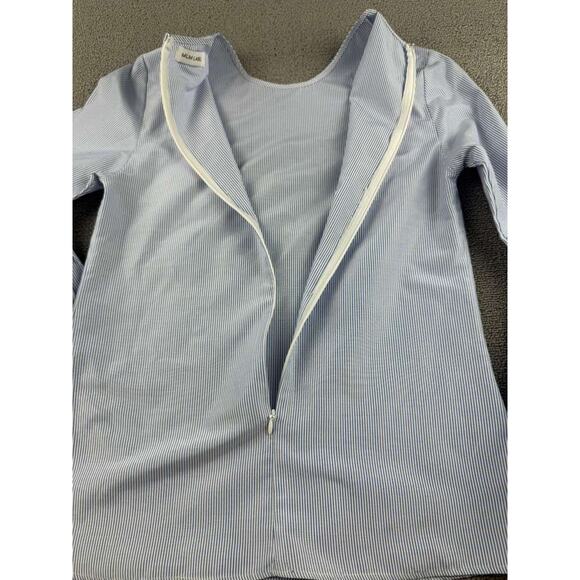 MLM Label Blouse Women XS Blue Bell Sleeve Striped Crewneck Ruffle Cuff Zip Back - Picture 3 of 9